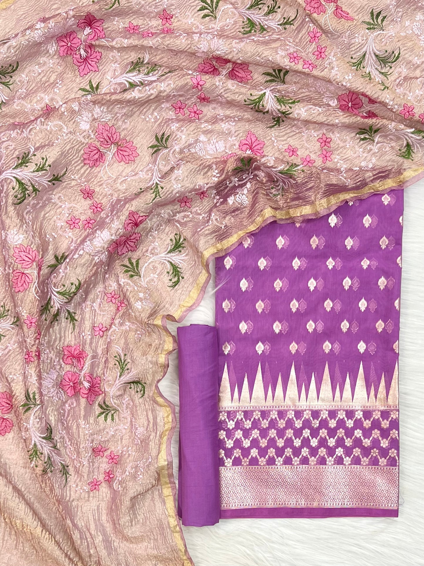 Premium Banarasi tissue crushed embroidry suit