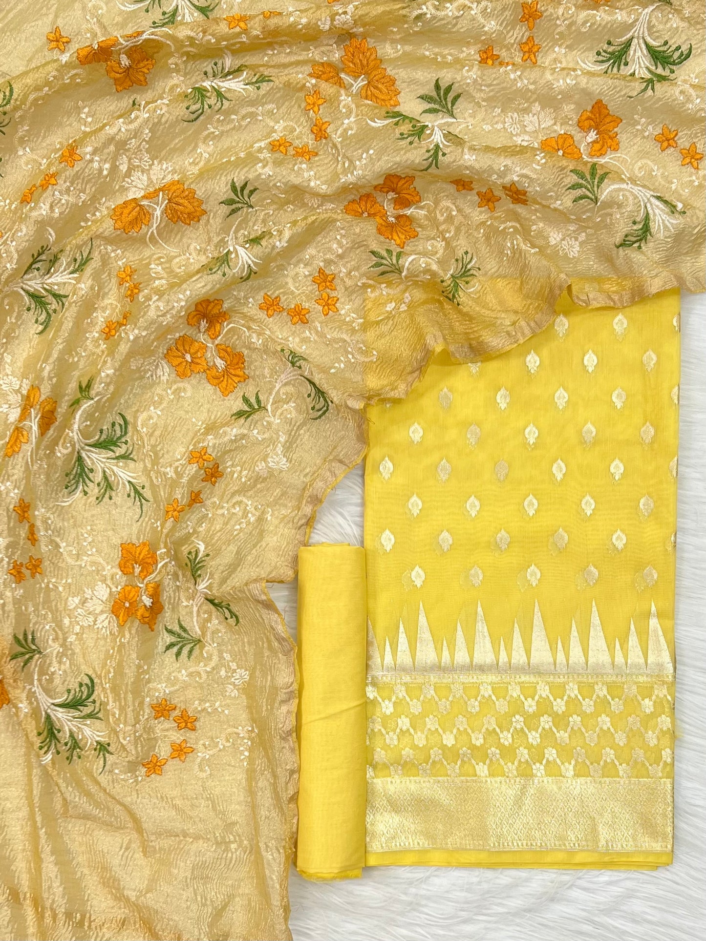 Premium Banarasi tissue crushed embroidry suit