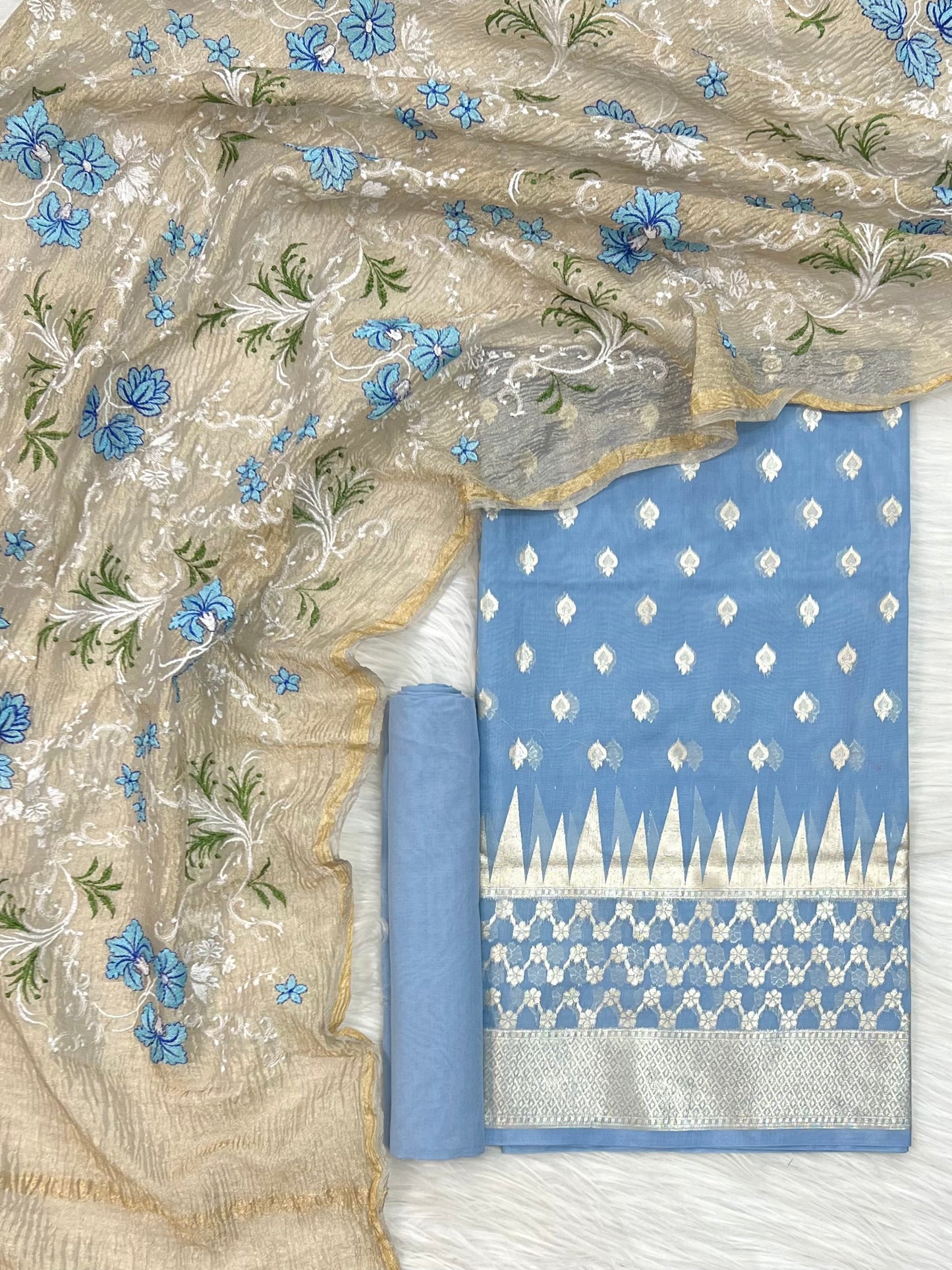 Premium Banarasi tissue crushed embroidry suit