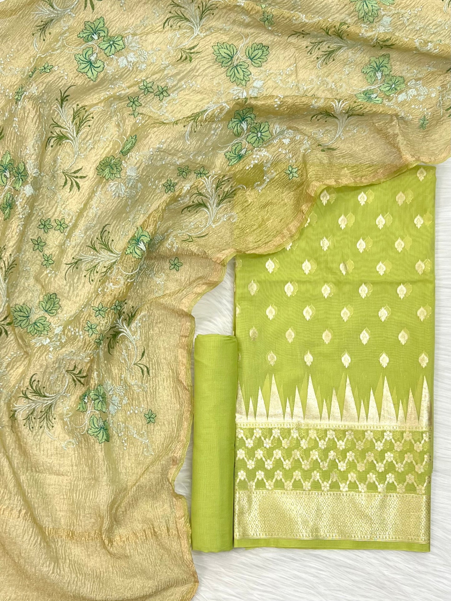 Premium Banarasi tissue crushed embroidry suit