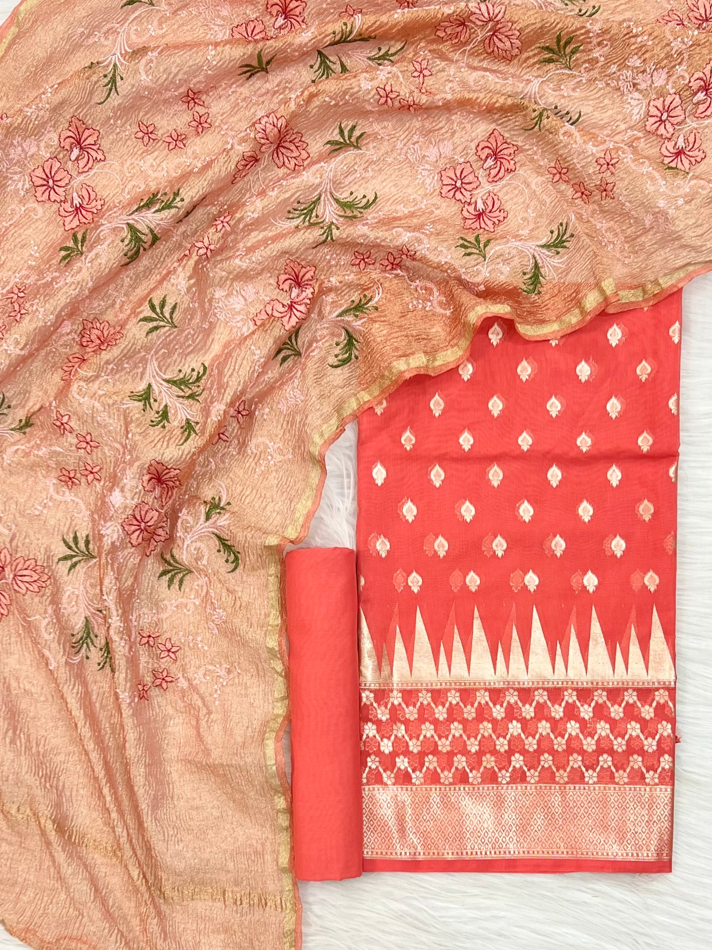 Premium Banarasi tissue crushed embroidry suit