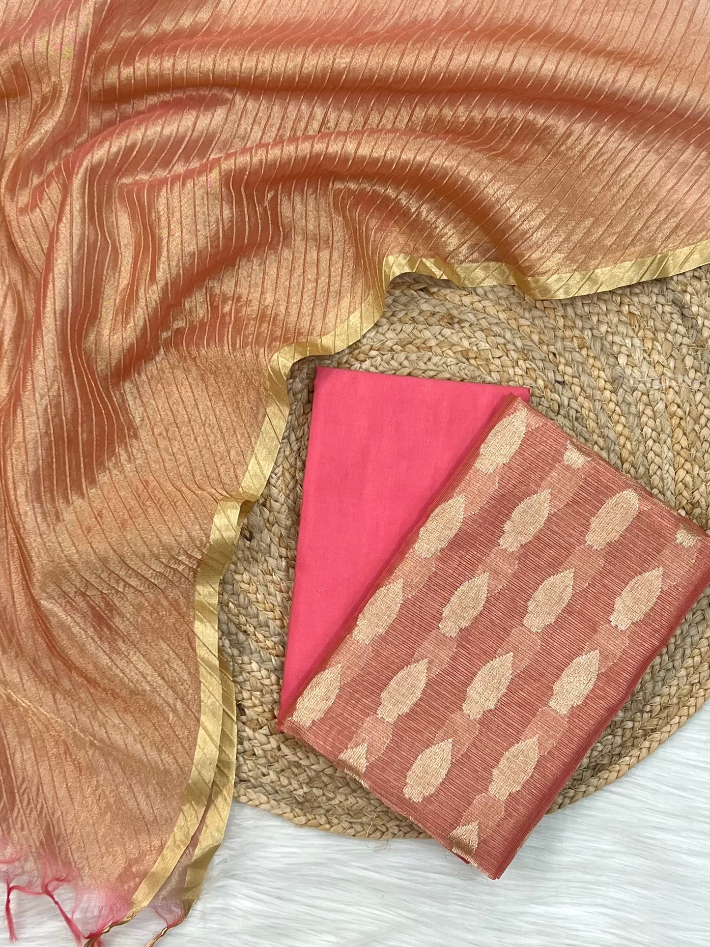 Premium banarasi 3 piece zari tissue kota suit