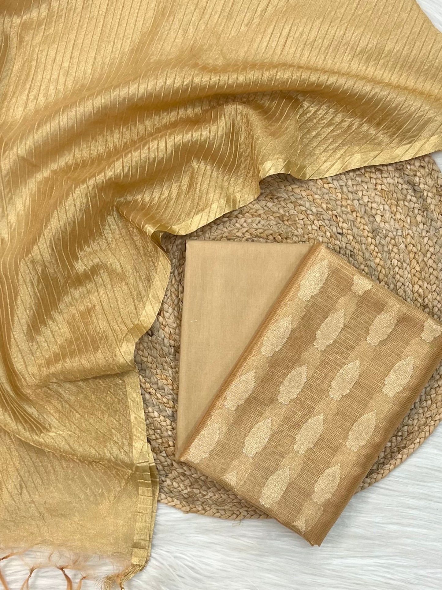 Premium banarasi 3 piece zari tissue kota suit