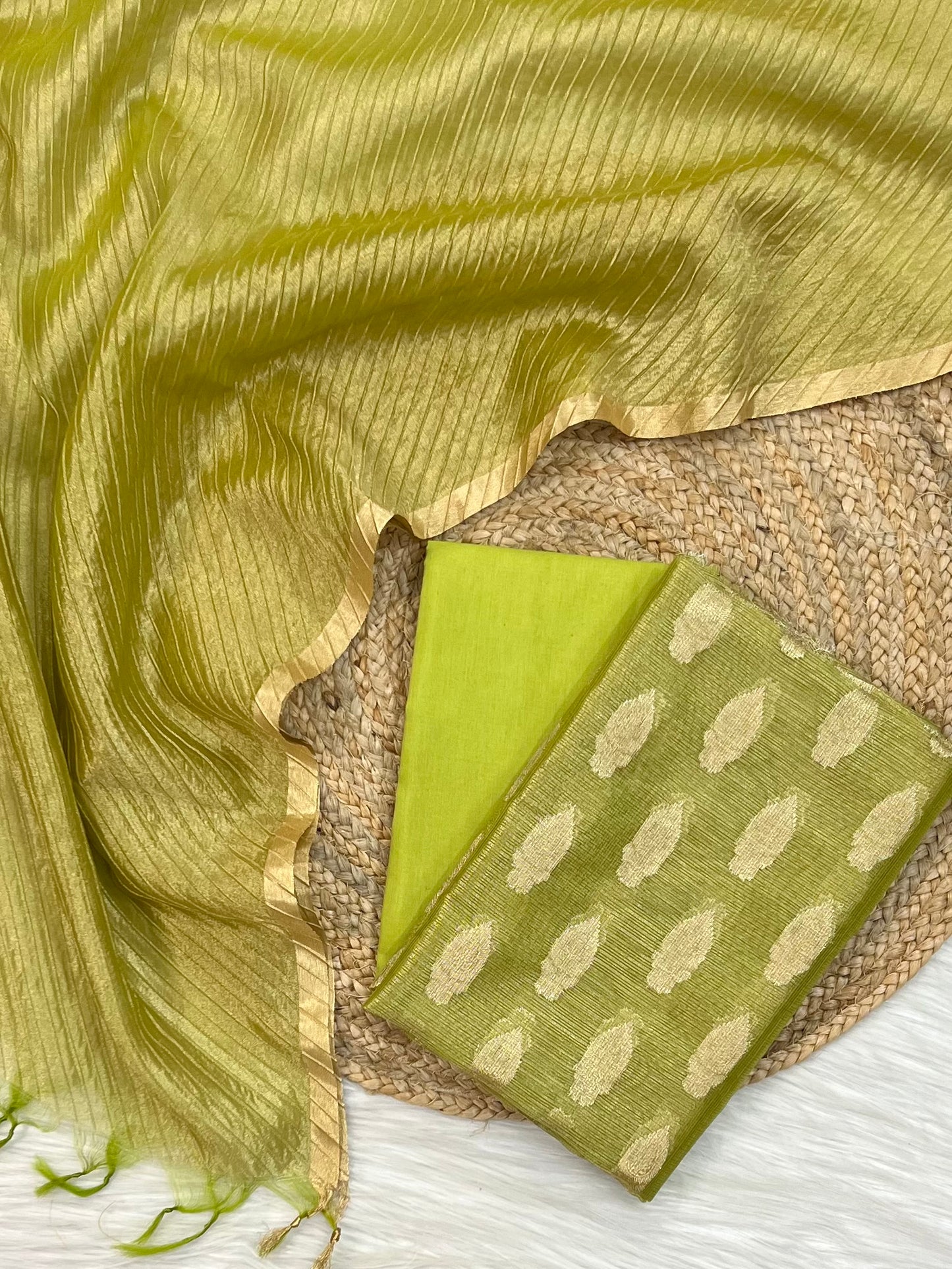 Premium banarasi 3 piece zari tissue kota suit